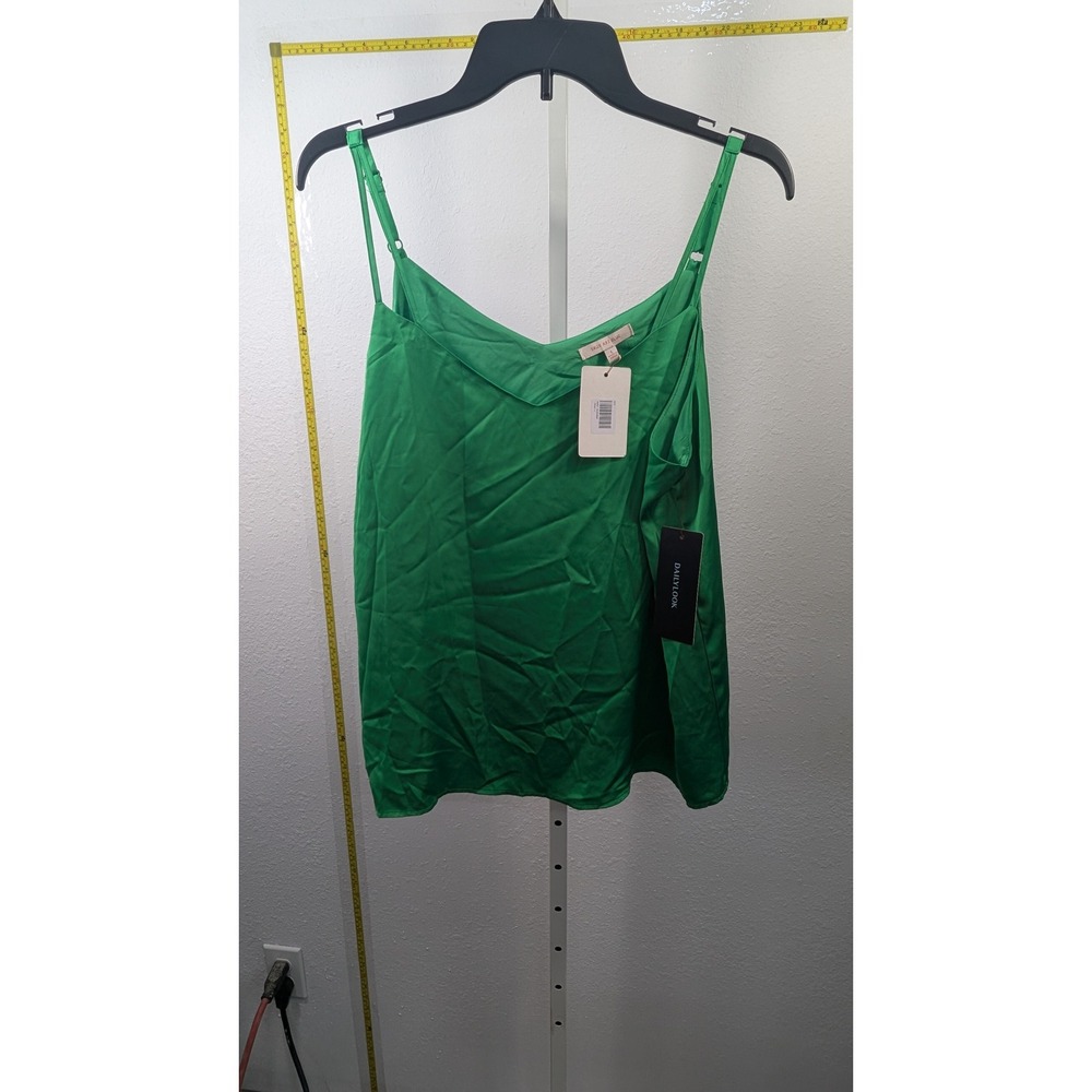 Skies Are Blue Green Satin V-Neck Cami Tank Top Adjustable Straps Large NWT